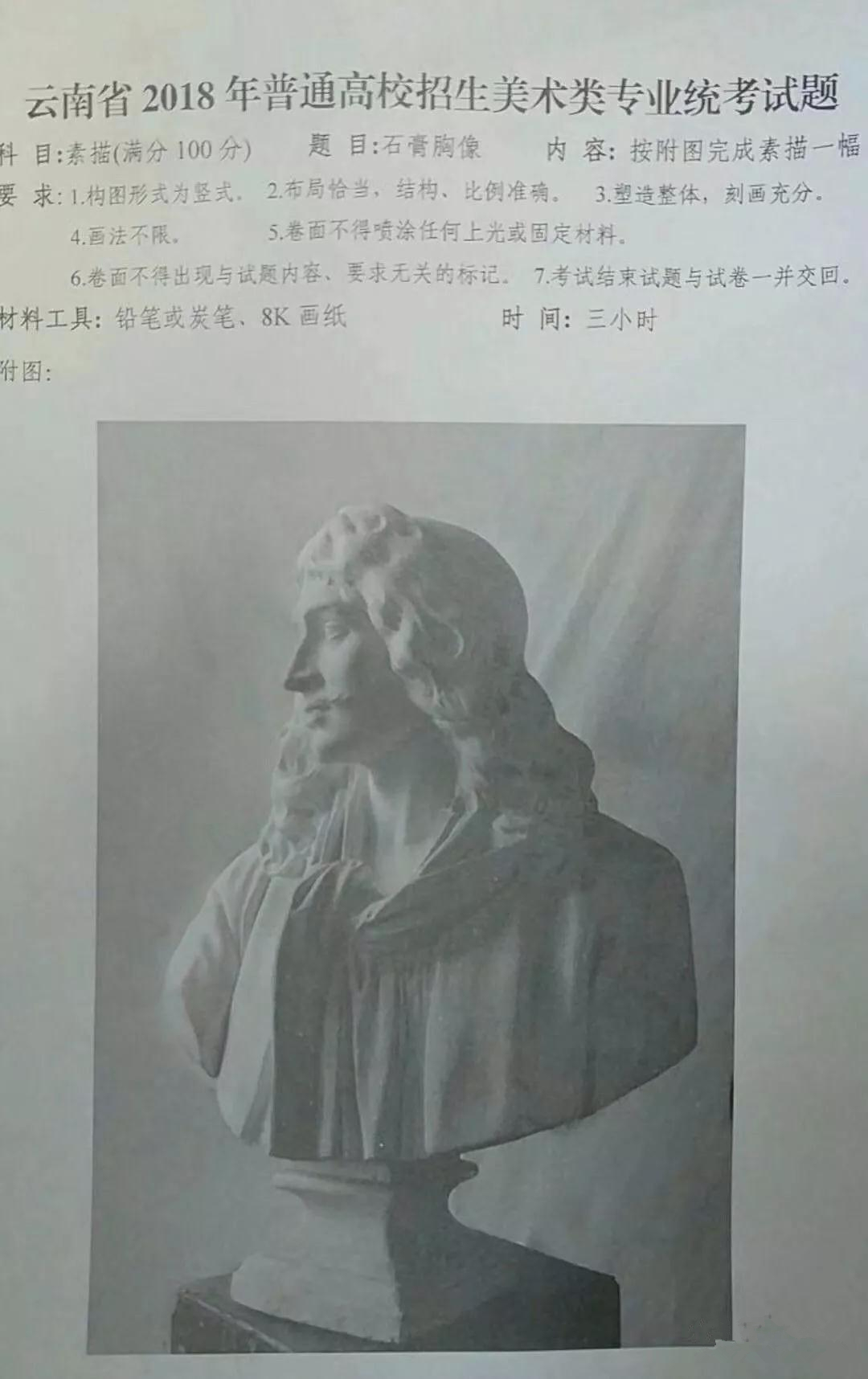 2018�q�云南美术联考素描考题