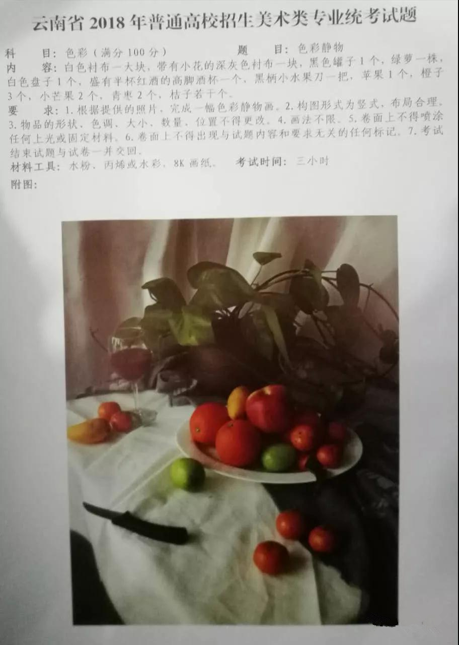 2018�q�云南美术联考色彩考题